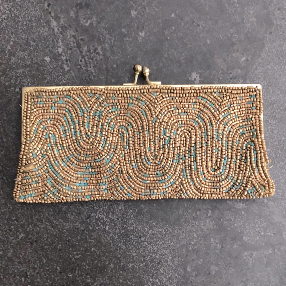 Gold and Turquoise Beaded Clutch - Material Sale